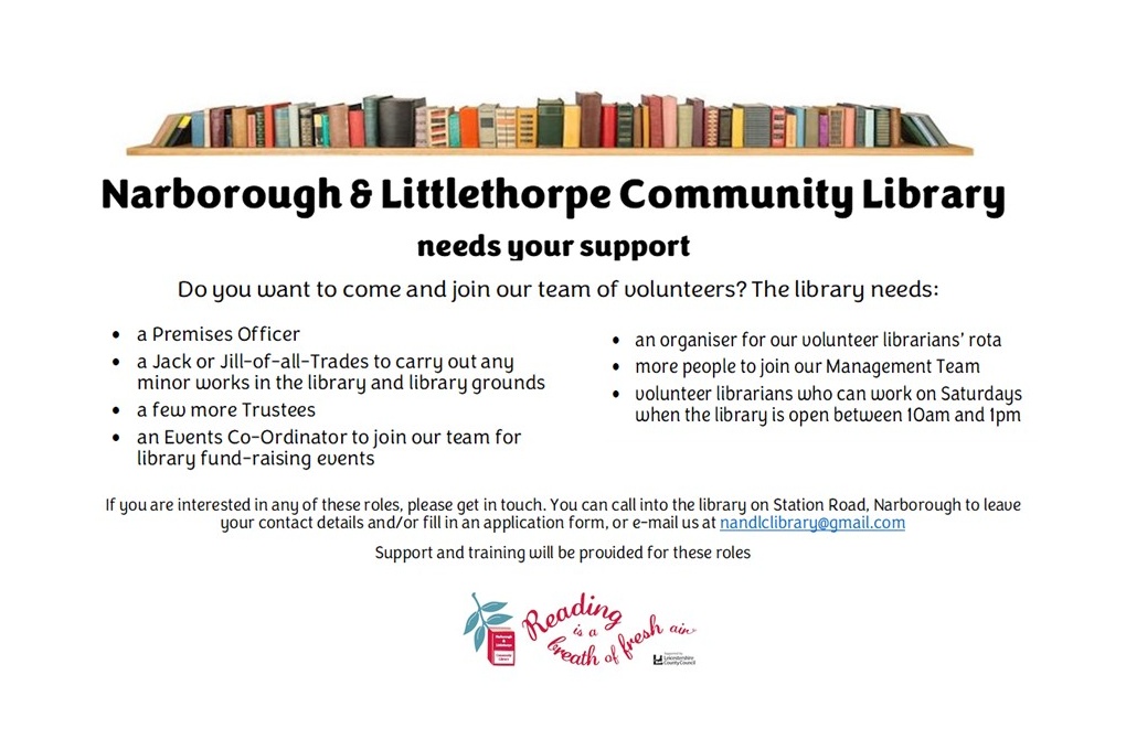 Community Library Advert Join Our Team! – Narborough and Littlethorpe Community Library